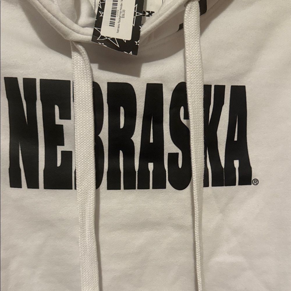 Reflex White Cropped Nebraska Hoodie with Black Checkered Sleeves Medium - Picture 4 of 8